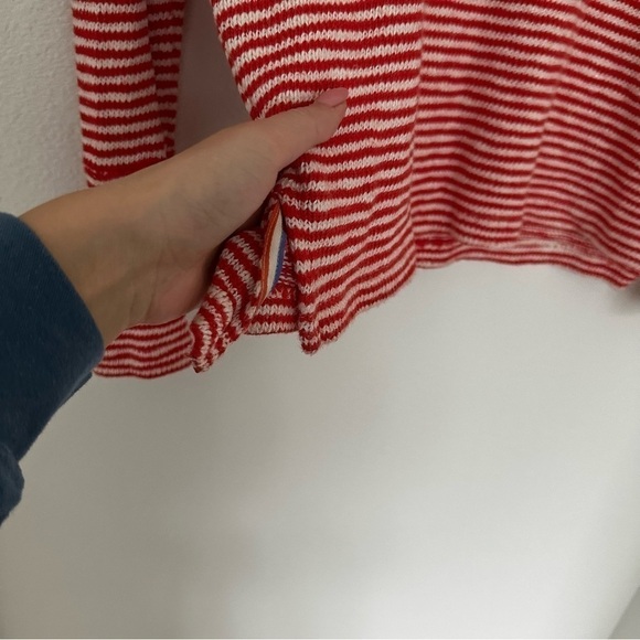 SUNDRY Love Embroidery Sweater Striped Knit Pullover Red White Size 1 Small - Picture 11 of 12